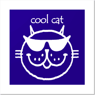 cool cat (white outline) Posters and Art